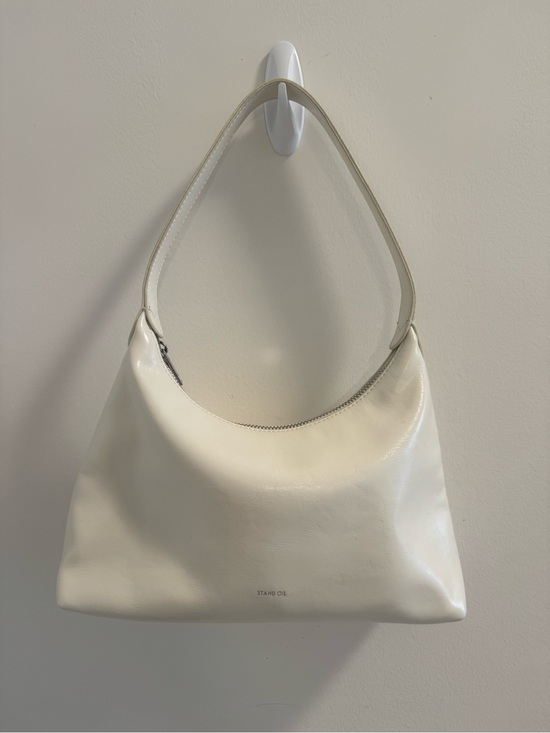 Stand Oil Handbags - Stand Oil White Leather Shoulder Bag with Curved Hobo Silhouette